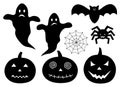 Halloween silhouettes vector illustration. Spooky spider pumpkin bat